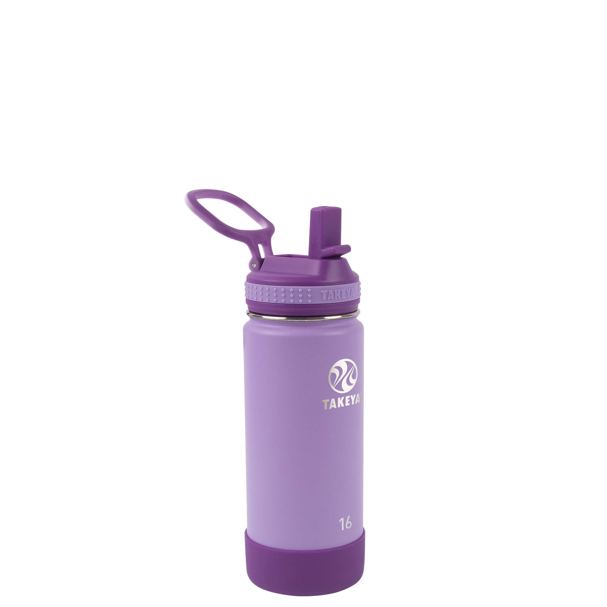 Takeya Actives Kids 16 Oz Vacuum Insulated Stainless Steel Water Bottle With Straw Lid, Lilac/Ultra Violet