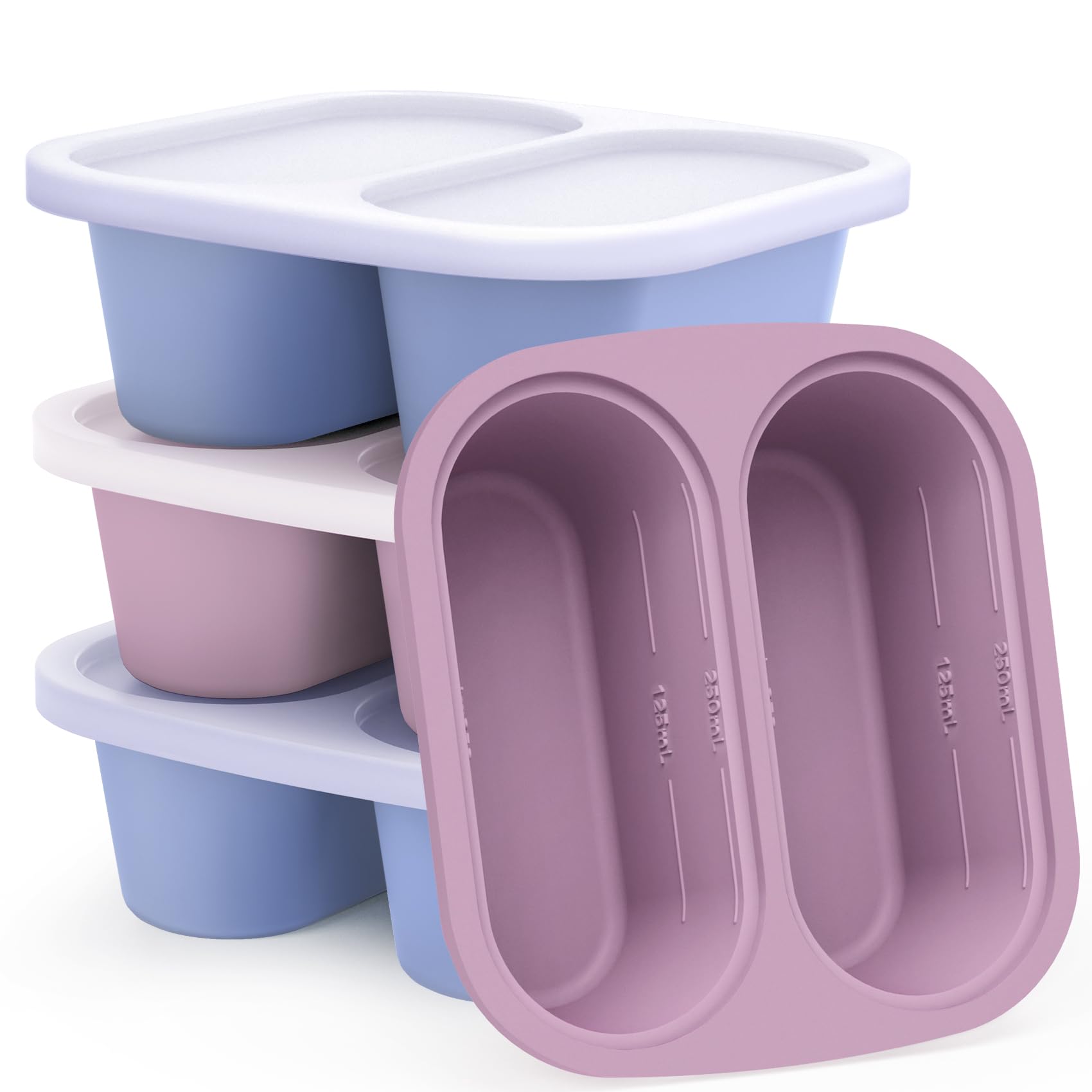 Mossime Silicone Soup Freezer Molds: 1 Cup Silicone Freezer Trays With Lid - 4 Packs Easy Release Soup Freezer Containers - 250M