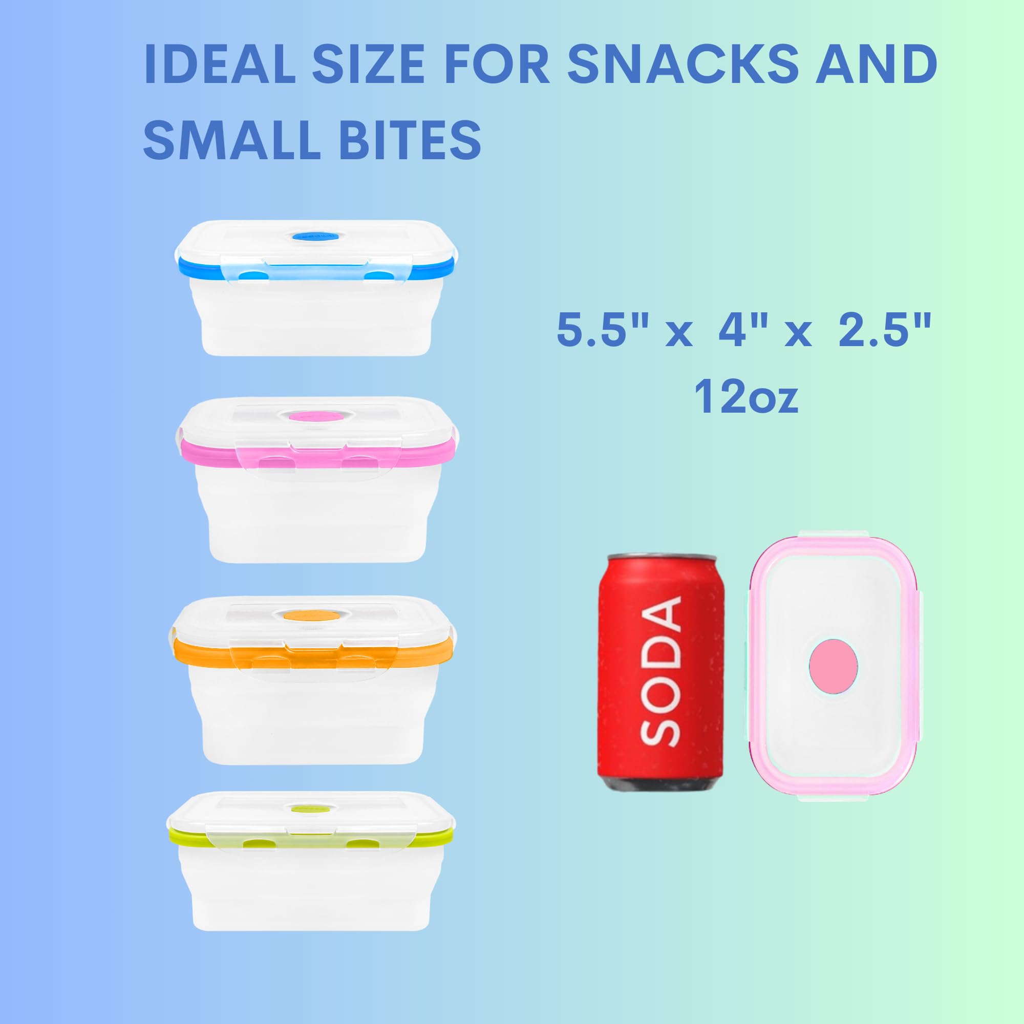 ECOBERI Collapsible Silicone Food Storage Containers - BPA Free, 12oz, Assorted Colors, Microwave & Dishwasher Safe, 4-Pack