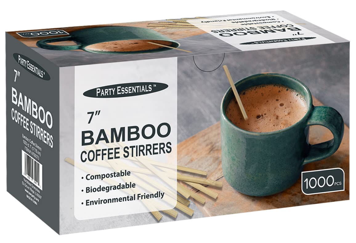 Party Essentials Bamboo Coffee Stirrers/Beverage Stir Sticks, 7'' Length, 1000-Count, Natural