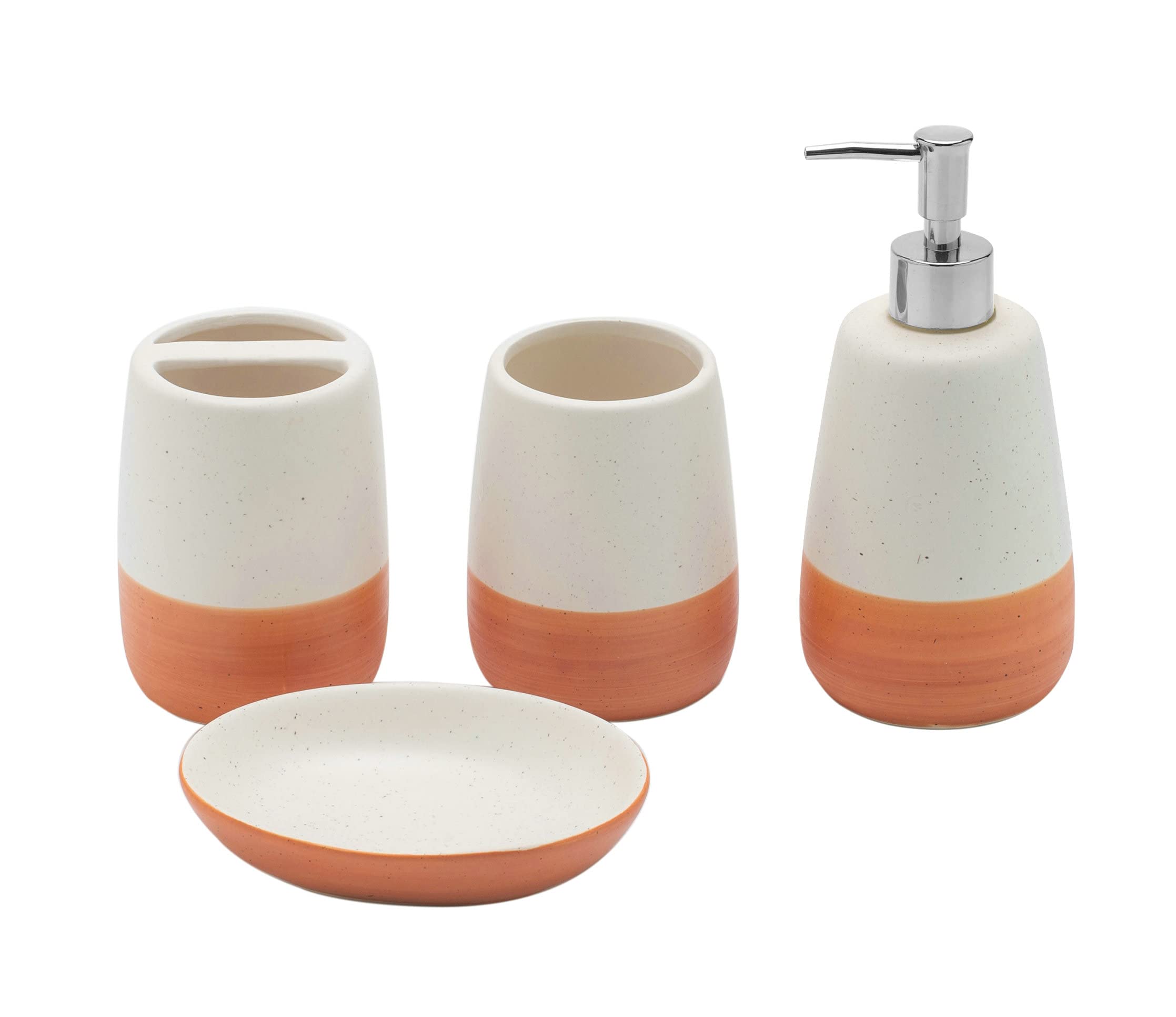 Orange Bathroom Accesory Set 4Pc,Coral Toothbrush Holder Terracotta Color Soap Dispenser Soap Dish Tumbler Cup For Bathroom Deco