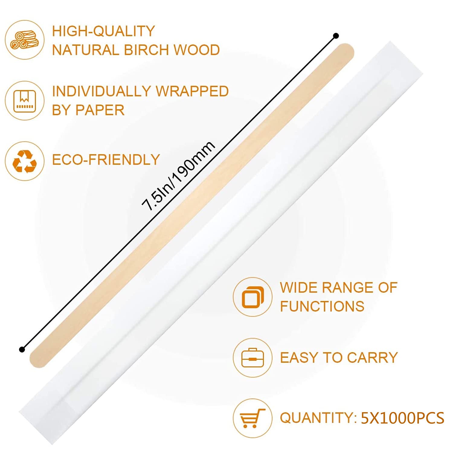 Amkoskr 5  1000Pcs Disposable Wood Coffee Stir Sticks Stirrers Individually Paper Wrapped Coffee Tea Beverage Stirrers Stirrings