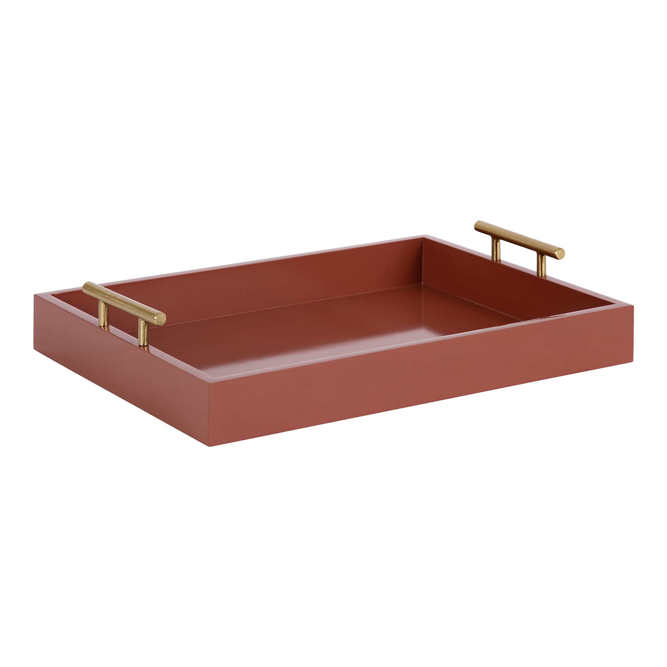 Kate and Laurel Lipton Decorative Modern Rectangular Tray, 16.5 x 12.25, Red and Gold, Chic Serving Tray for Storage, Organizati