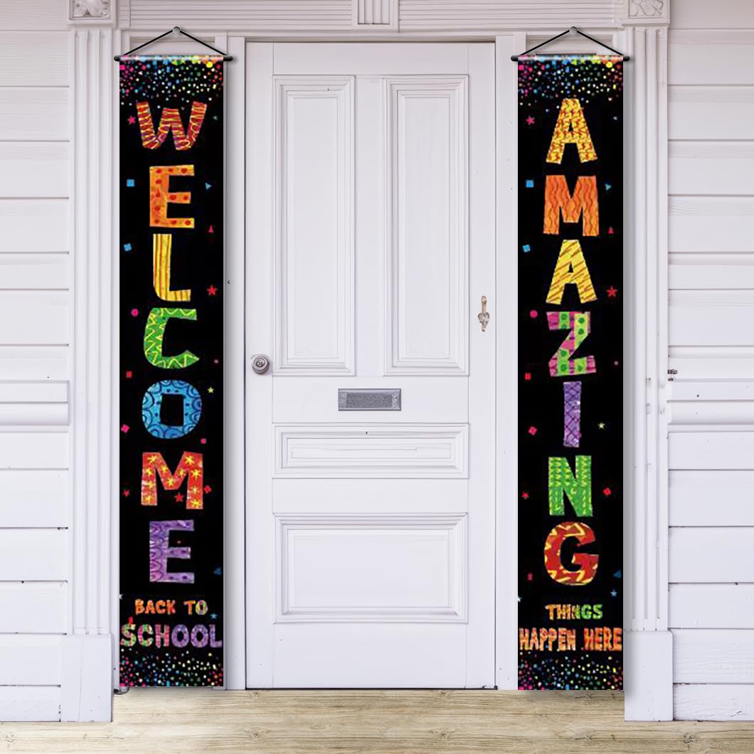 Welcome Back To School Door Banner Deocrations Corlorful Back To School Amazing Things Happen Here Banner Sign Decor For Kinderg
