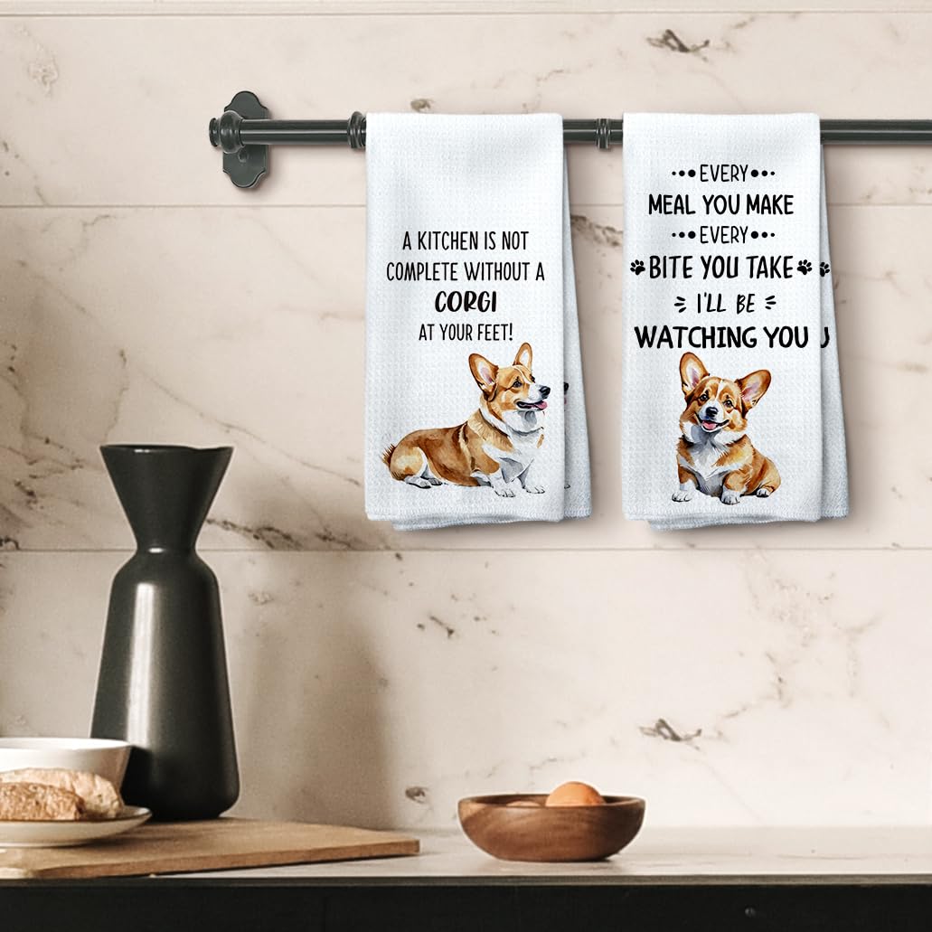 Tzhim Corgi Gifts Kitchen Towels Set Of 2, Corgi Gifts For Corgi Lovers Women, Corgi Dog Dishcloths Dish Towels Tea Towels For K