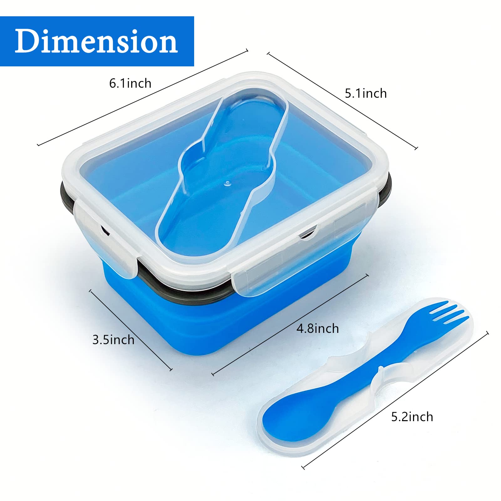 Lunbengo Small Silicone Collapsible Snacks Container With Lid And 2 In 1 Spoon & Fork, Food Grade Silicone Bento Lunch Container