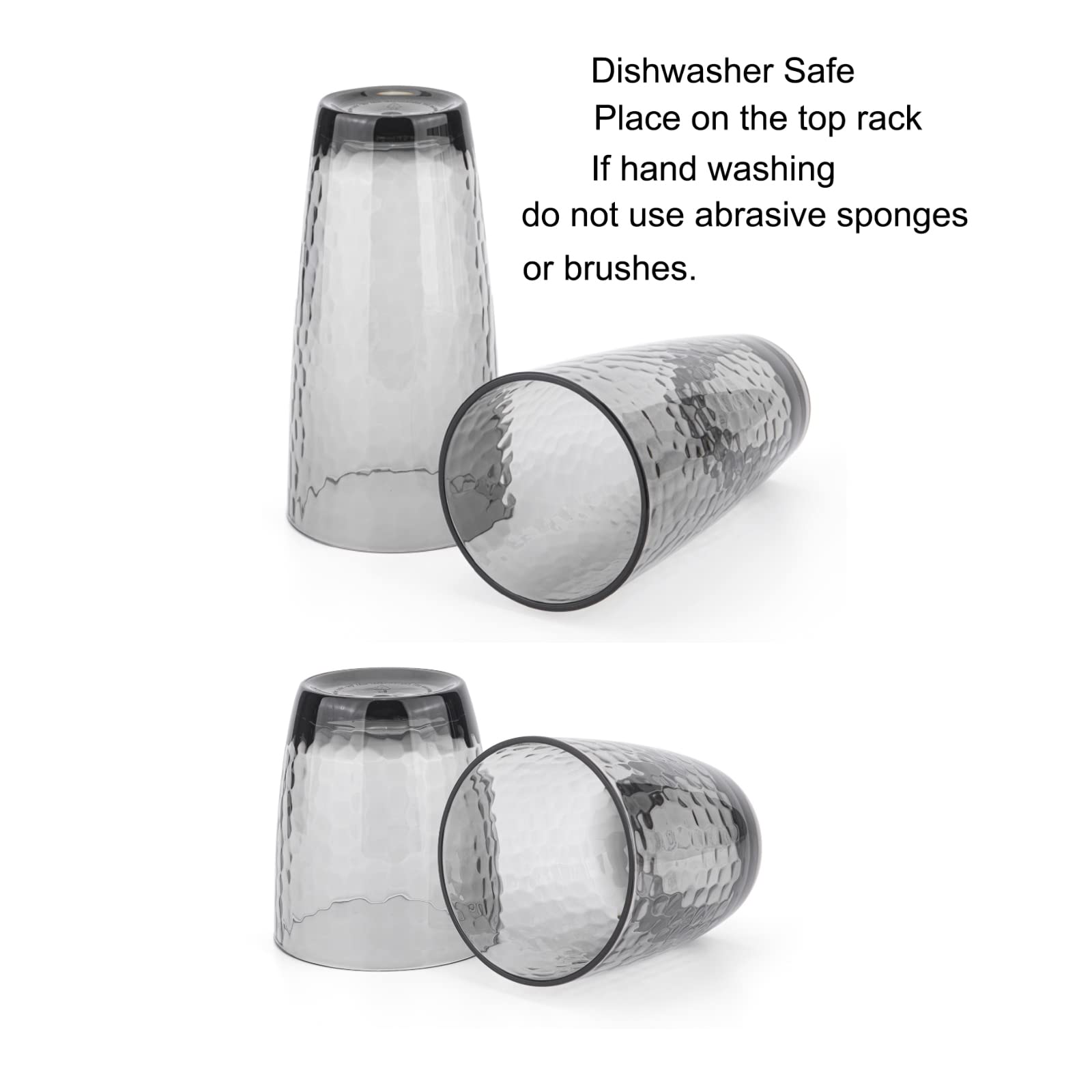 Koxin-Karlu Hammered 15-Ounce And 26-Ounce Plastic Tumbler Acrylic Glasses, Set Of 8 Smoky Grey