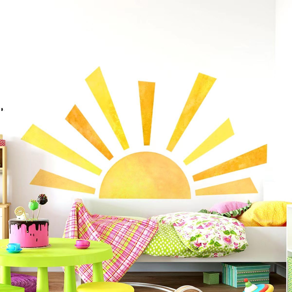 42 X 23.5 Inch Half Sun Wall Decals Watercolor Sun Wall Stickers Removable Peel And Stick Modern Wall Decals Sunshine Wall Stick