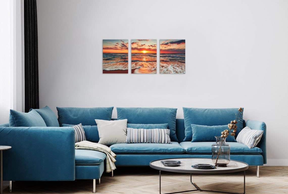 Tutubeer 3 Pcs Picture Of The Beach Ocean Pictures Blue Sea Beach At Sunrise Picture Print On Canvas Beach Wall Decor Ocean Wall