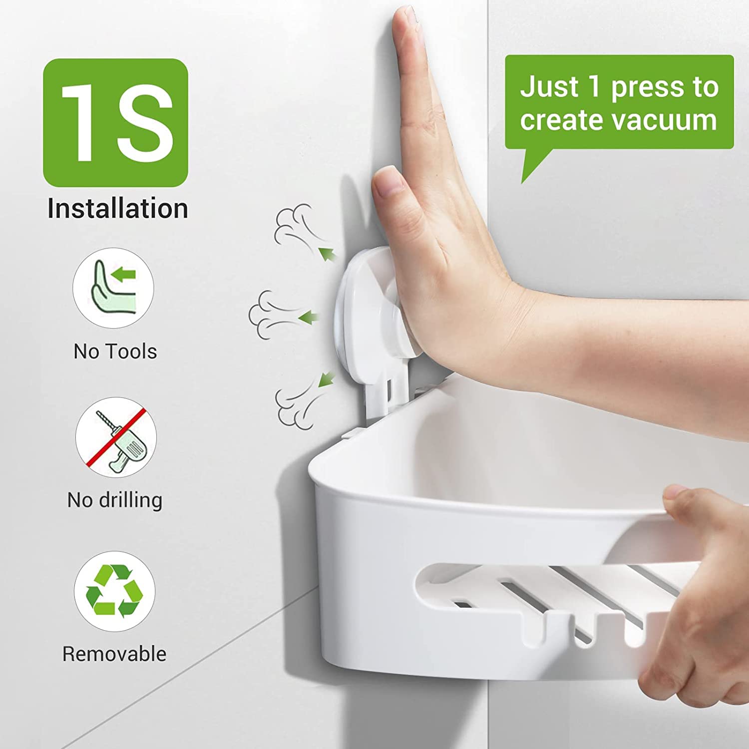 Luxear Corner Shower Caddy Suction Cup No-Drilling Removable Shower Caddy Basket Powerful Suction Bathroom Shower Shelf Waterpro