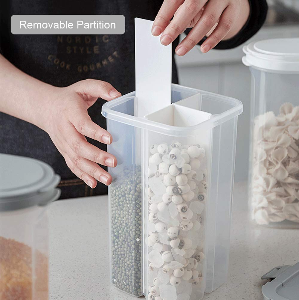 Winiaer Airtight Cereal Storage Container, Clear 2.3L Airtight Kitchen Food Storage Container With Lids And Compartments For Gra