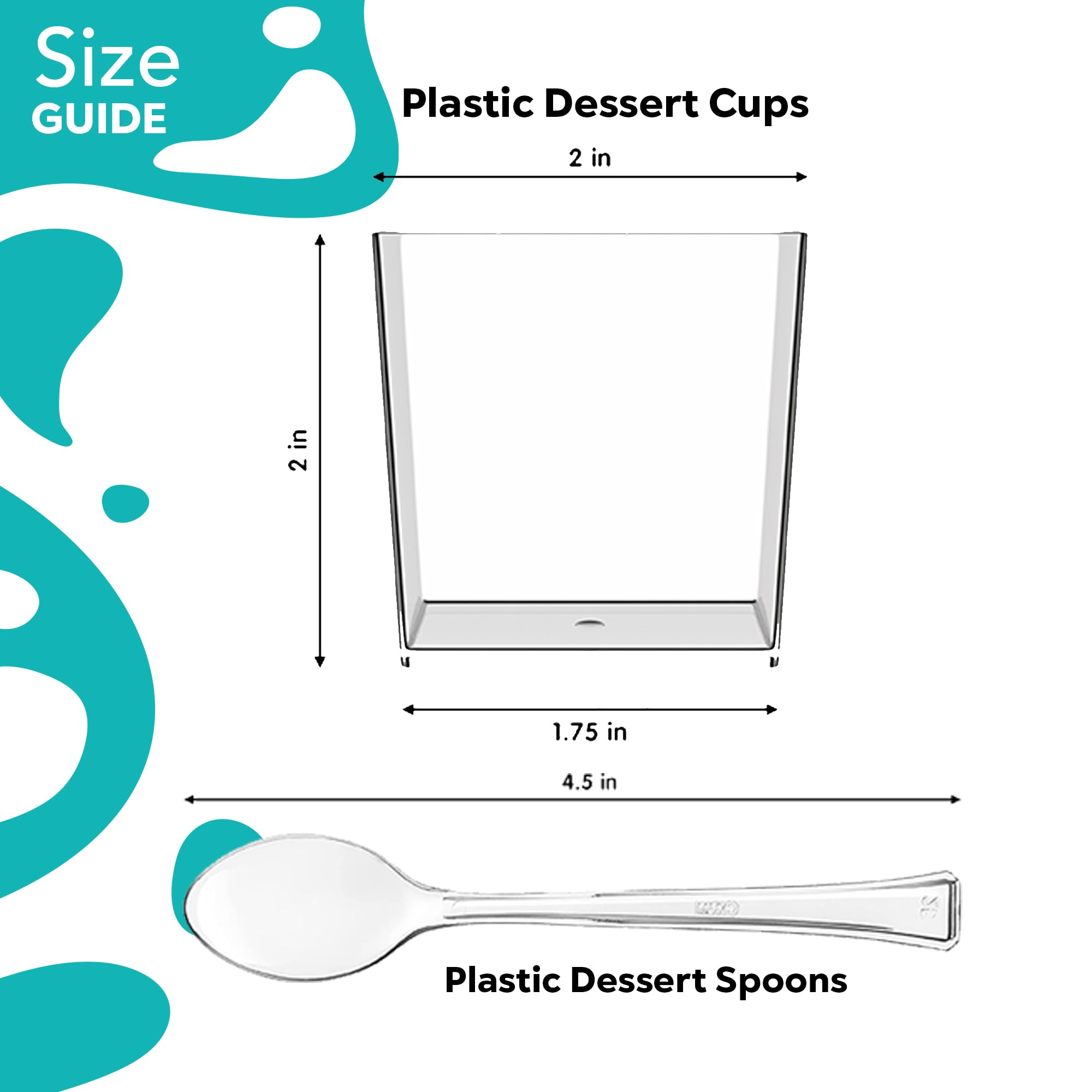 Exquisite Mini Dessert Cups With Spoons 400 Pcs - 3.6 Oz Square Dessert Cups With Tasting Spoons 200 Sets | Mini Parfait Cups |