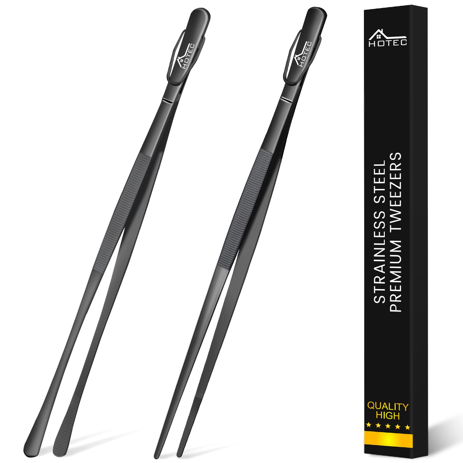 Hotec 12-Inch Stainless Steel Kitchen Tweezers Professional Tweezer Tongs For Cooking,Grill And Baking, Extra-Long Foood Tweezer