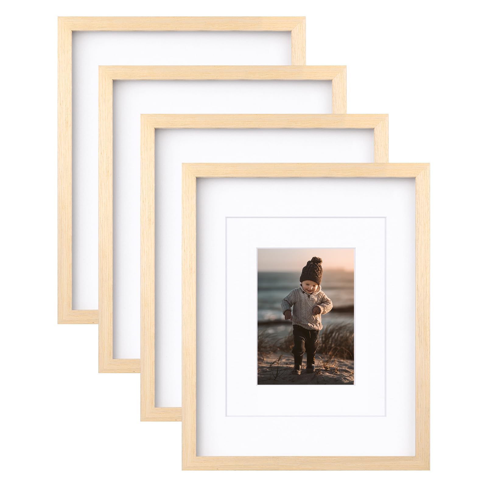 KINLINK 11x14 Picture Frames White Oak, Light Wood Frames with Acrylic Plexiglass for Pictures 5x7/8x10 with Mat or 11x14 withou