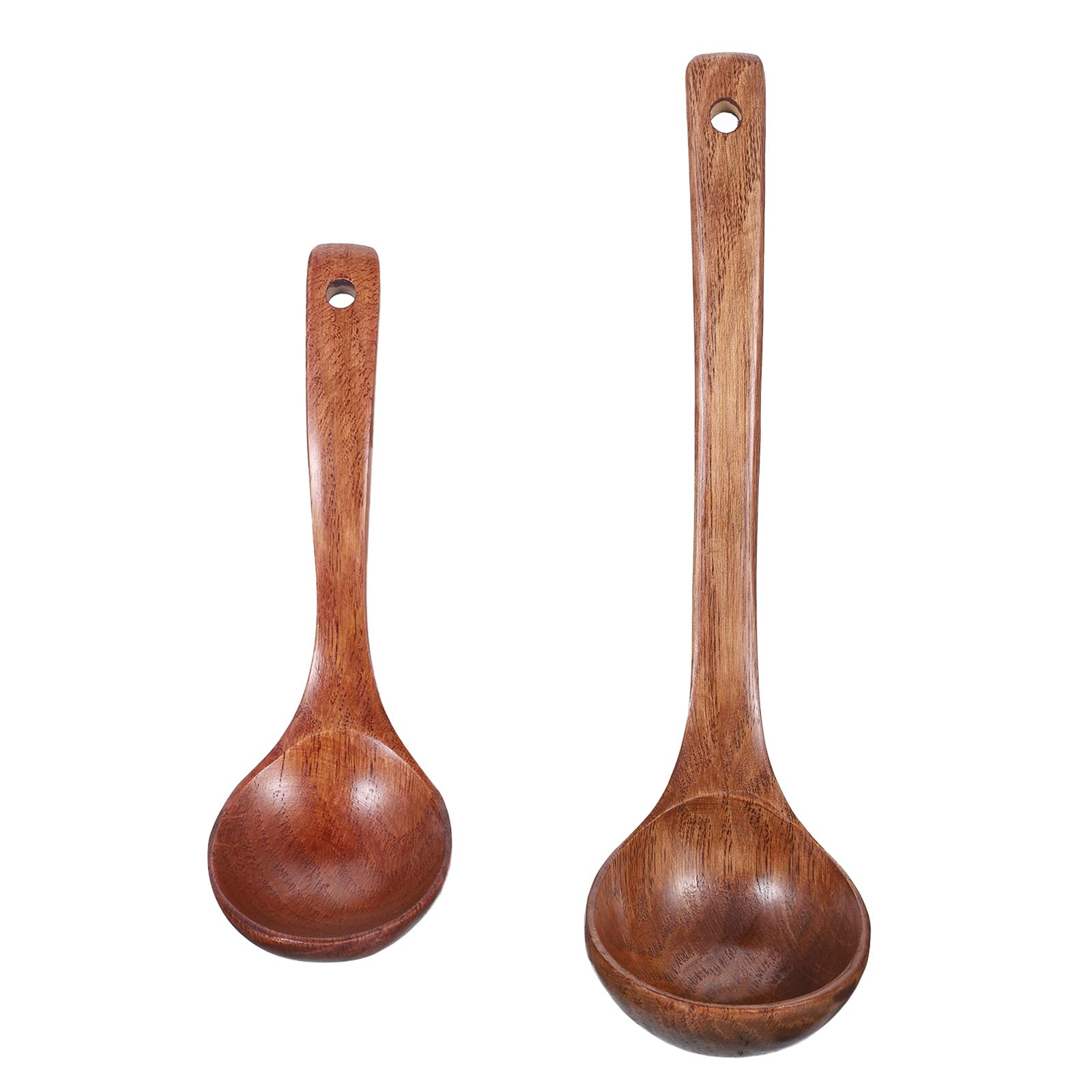 Wooden Ladle for Soup, Set of 2 Wooden Spoons for for Deep Pot, NonStick Wooden Spoons for Cooking & Serving, Natural Wood Sauc