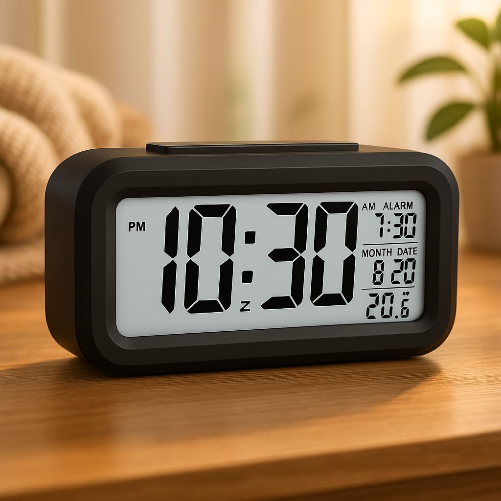 Idella Digital Alarm Clock With Automatic Sensor, Date And Temperature Display, 4.5 Inch Lcd Display With Easy To Ready Bold Dig