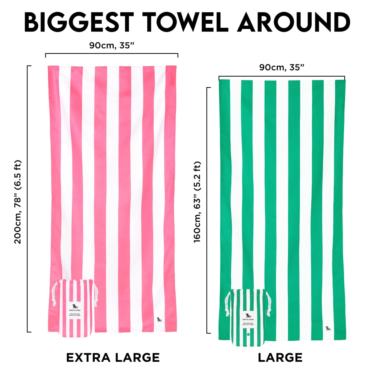 Dock & Bay Quick Drying Towel - for Sports & gym - compact  Lightweight - 100% Recycled - Includes Bag - cabana - Set of 6  Large (160x90cm  63x35)