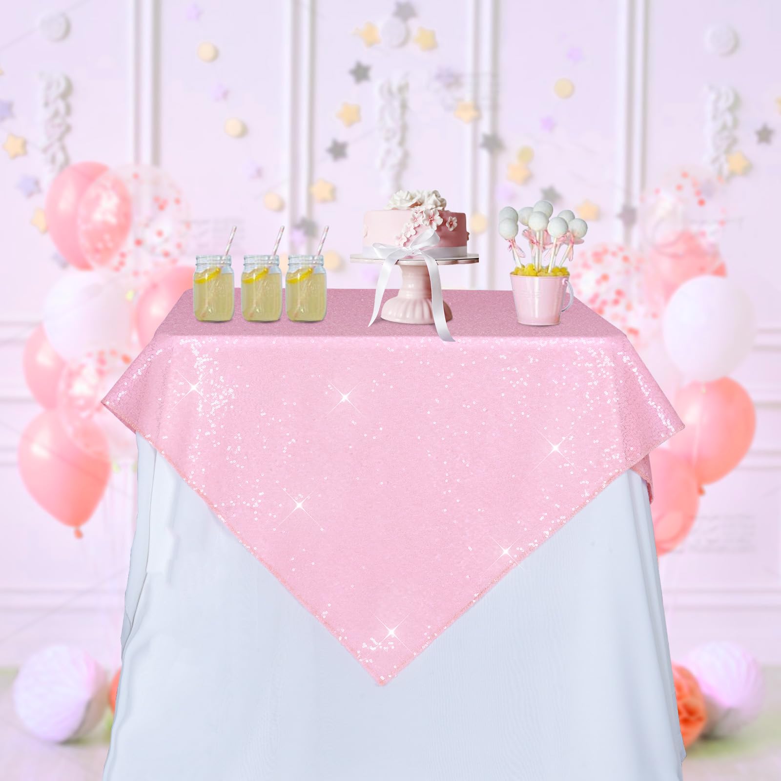 Partydelight Pink Sequin Tablecloth Sparkly Table Cloth Overlay Square 50''X50''
