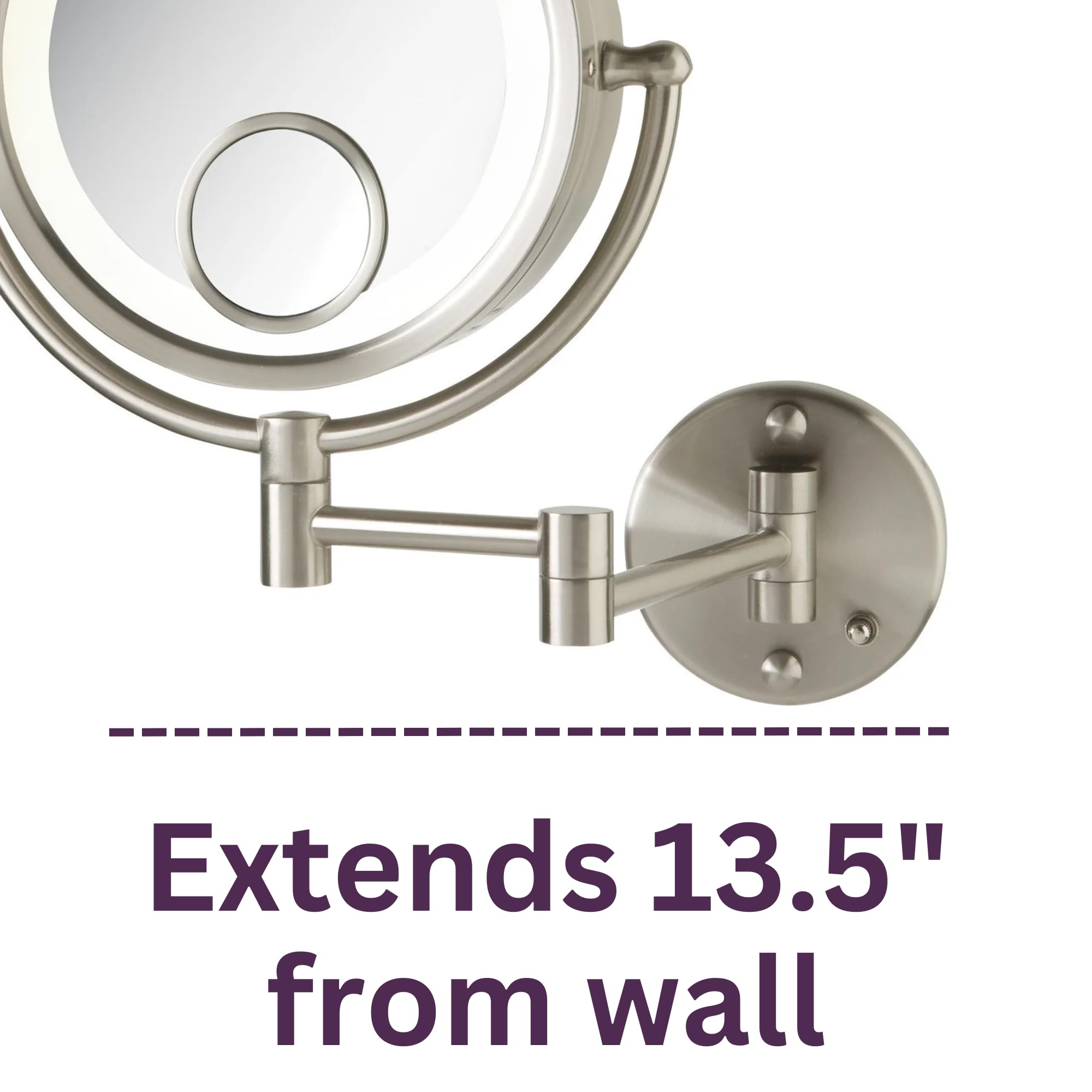 Jerdon Hl8515N Lighted Wall Mount Makeup Mirror With 7X And 15X Magnification, Nickel Finish, 8.5''