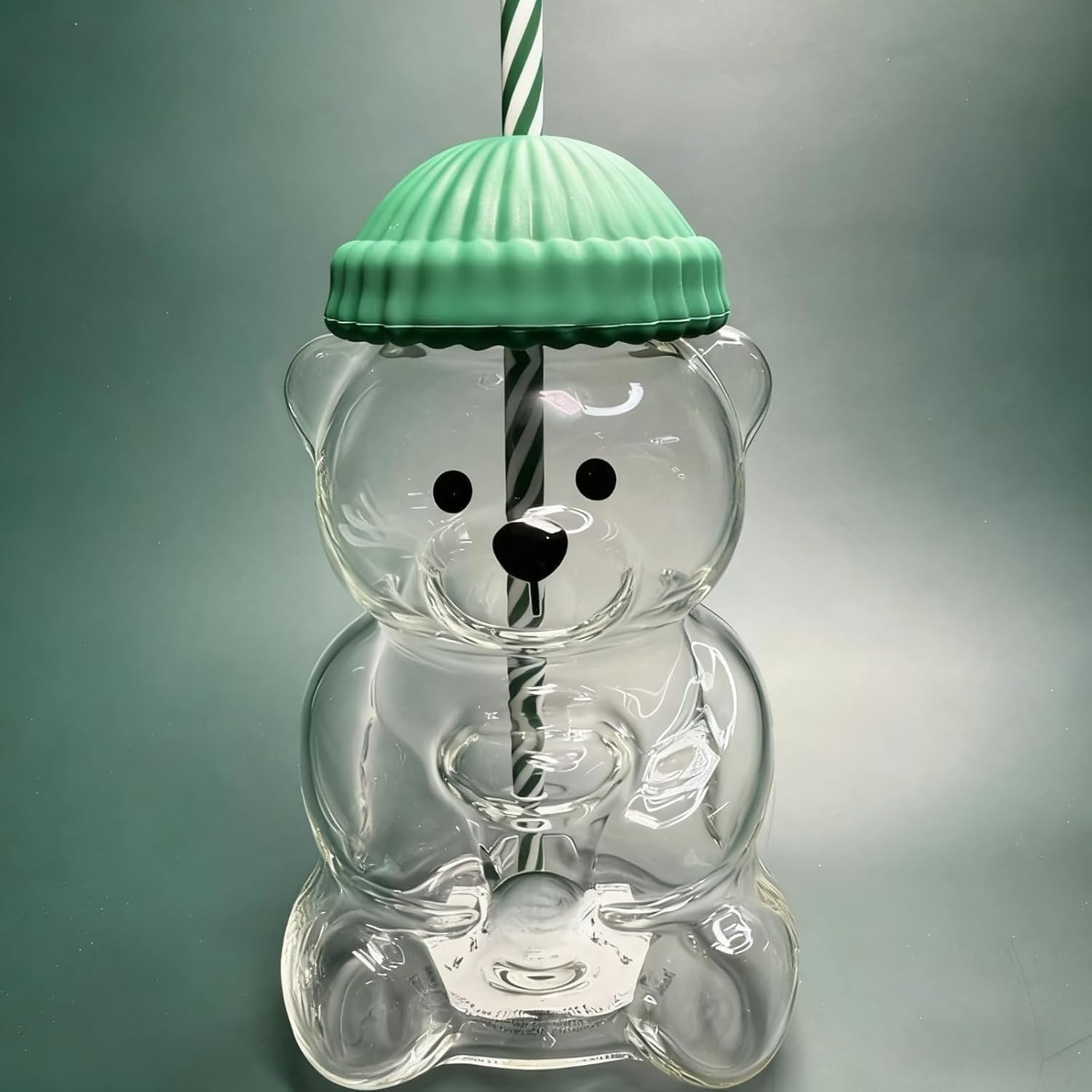COZIESS Bear Cup Cute Bear Straw Cup, 600ml Reusable Plastic Tumbler with Lid & Straw, Clear Drinking Cup for Iced Coffee, Milk 