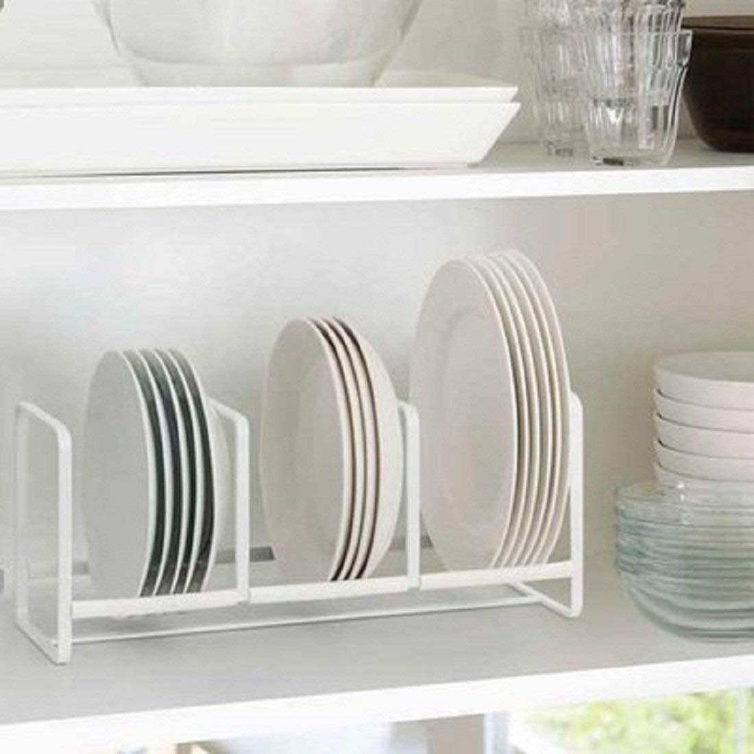 Xllent Steel Plate Rack With Three Partitions For Multipurpose Use Kitchen Storage Organiser (White) Size 13X 6 X 6 Cm(Alloy St