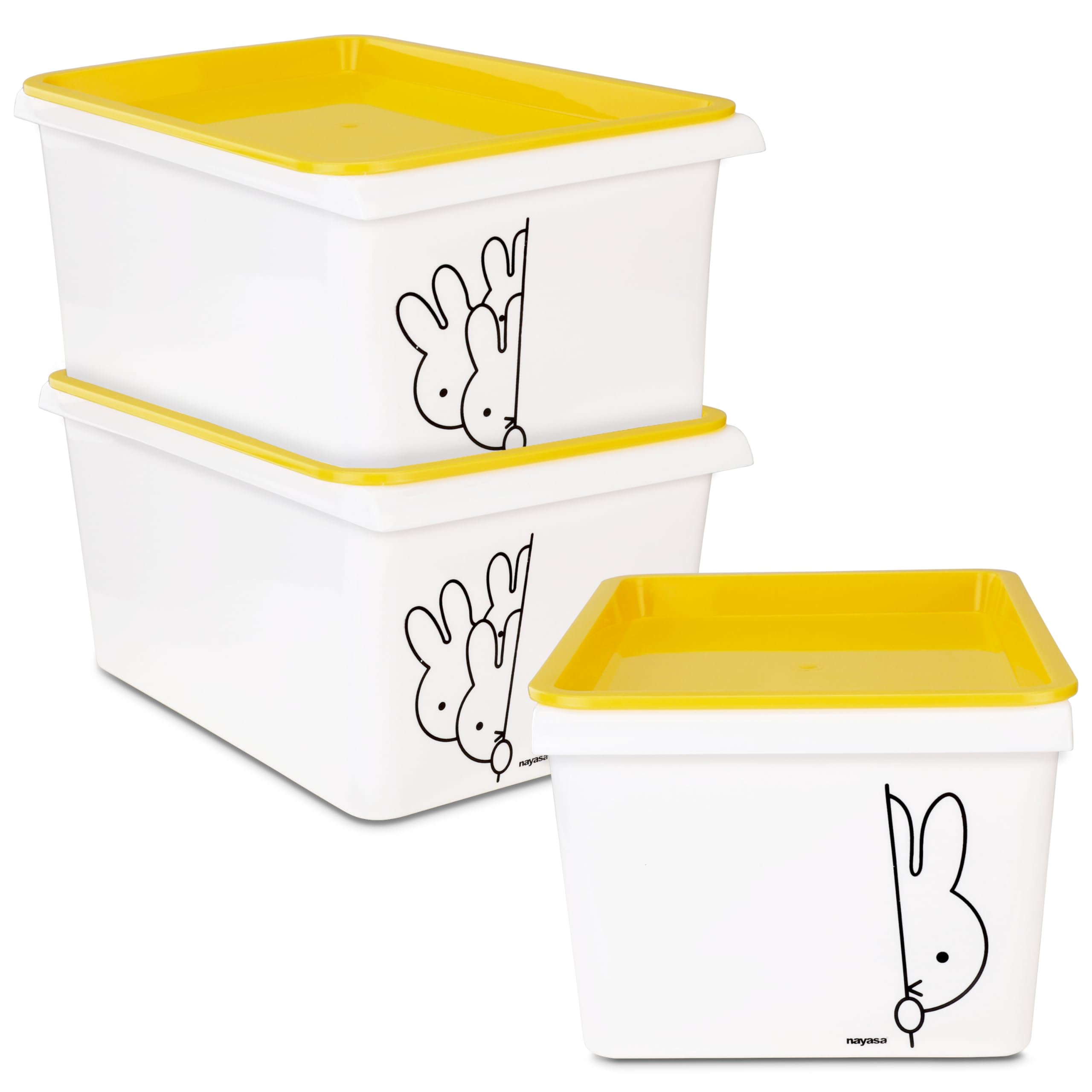 Nayasa Lego Print Stack N Store 5 Litres Multipurpose Storage Container With Lid - Set Of 3 | Yellow