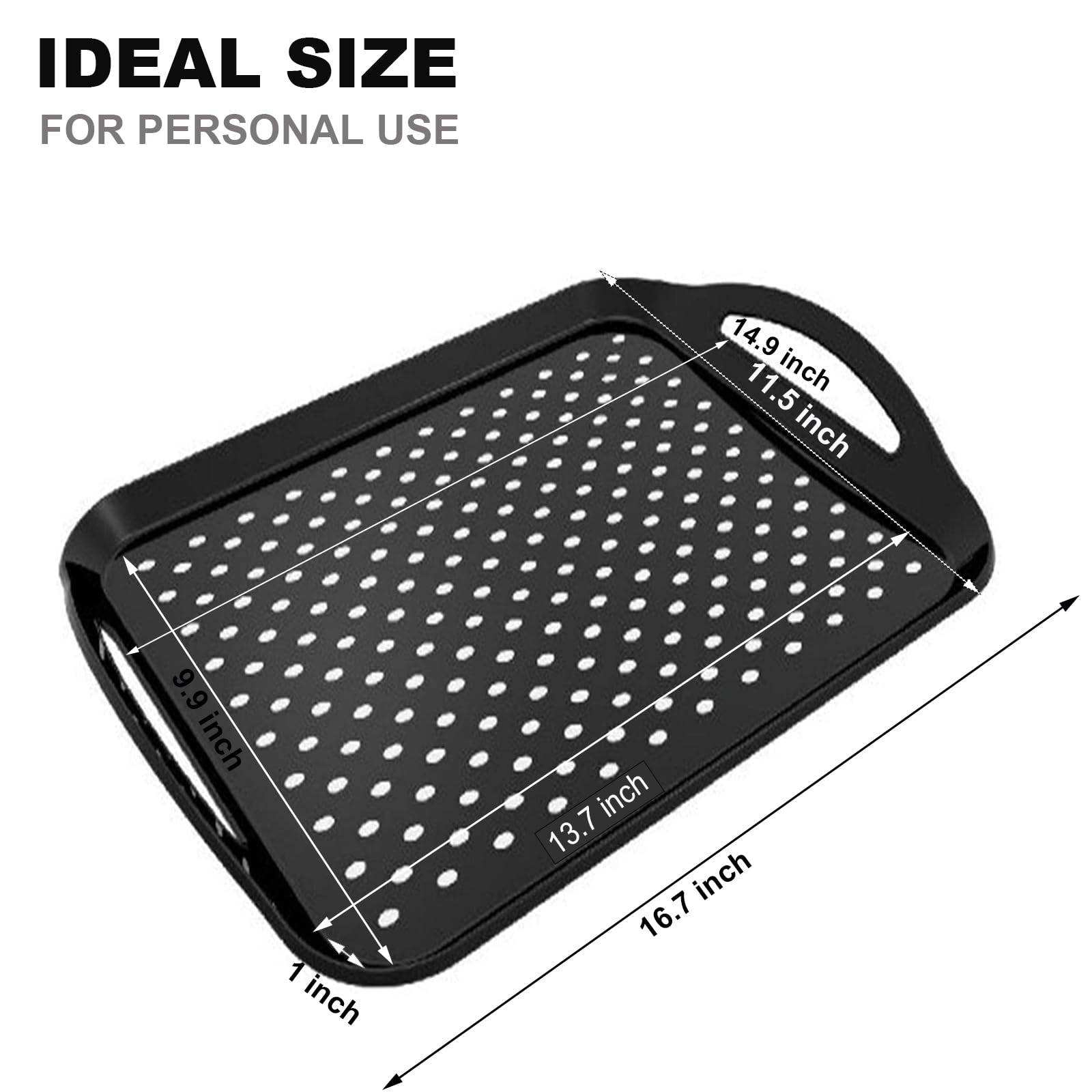 Ecoiou Non Slip Food Serving Tray With Handles, 2-Pack Rectangle Anti-Slip Non-Toxic Dishwasher Safe Tray For Snack Fruit Desser