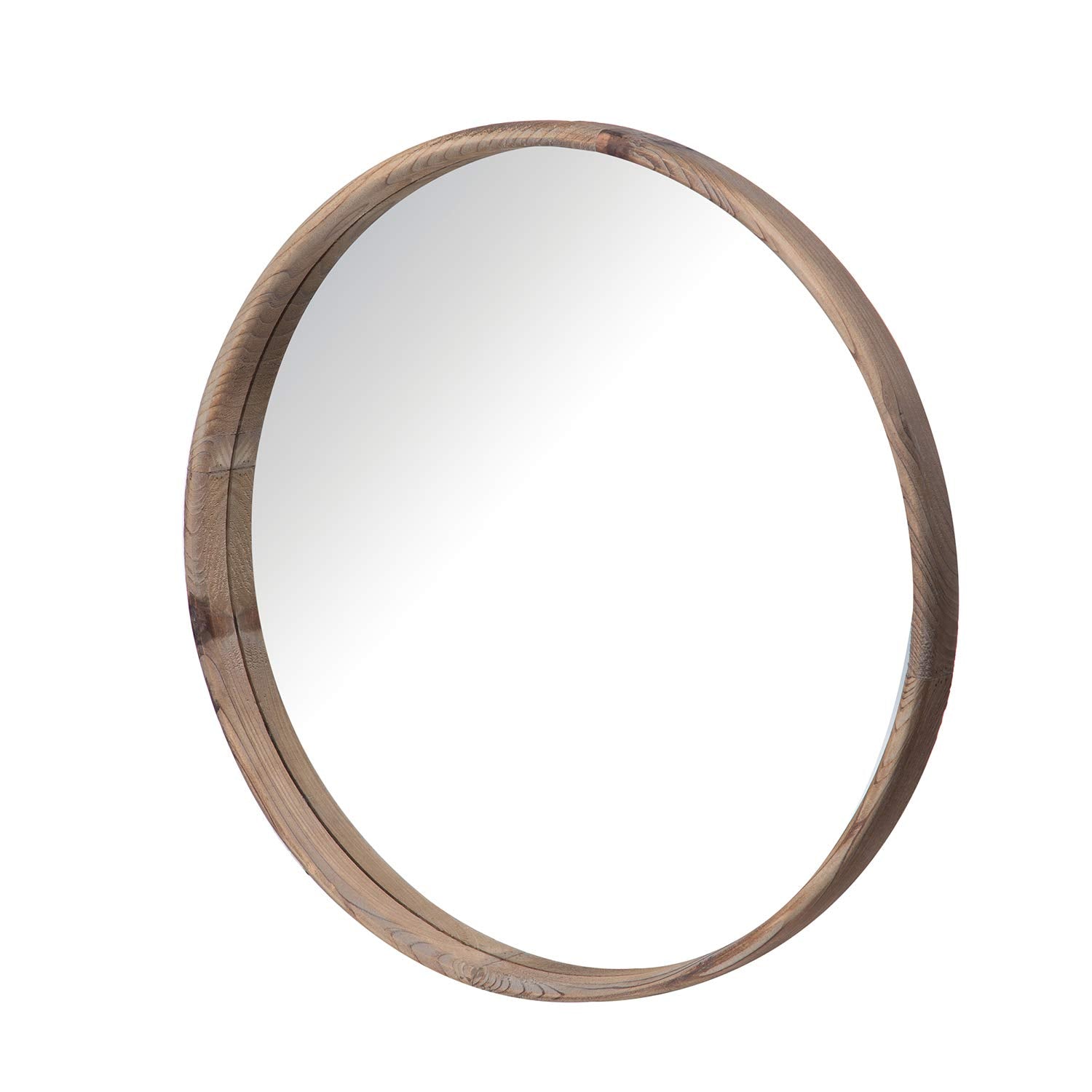A&B Home 28 Round Wood Mirror Natural Modern Wall Mirror Bathroom Mirror Decor Foyer Living Room Decorations