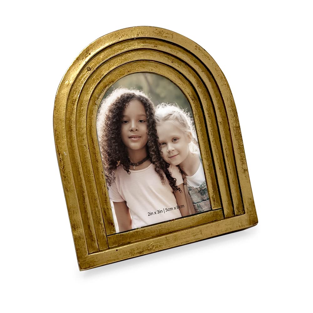 Isaac Jacobs 2x3 Vertical Gold Arc Resin Picture Frame with Gradient Design, Decorative Photo Frame, Tabletop & Wall Display, Ha