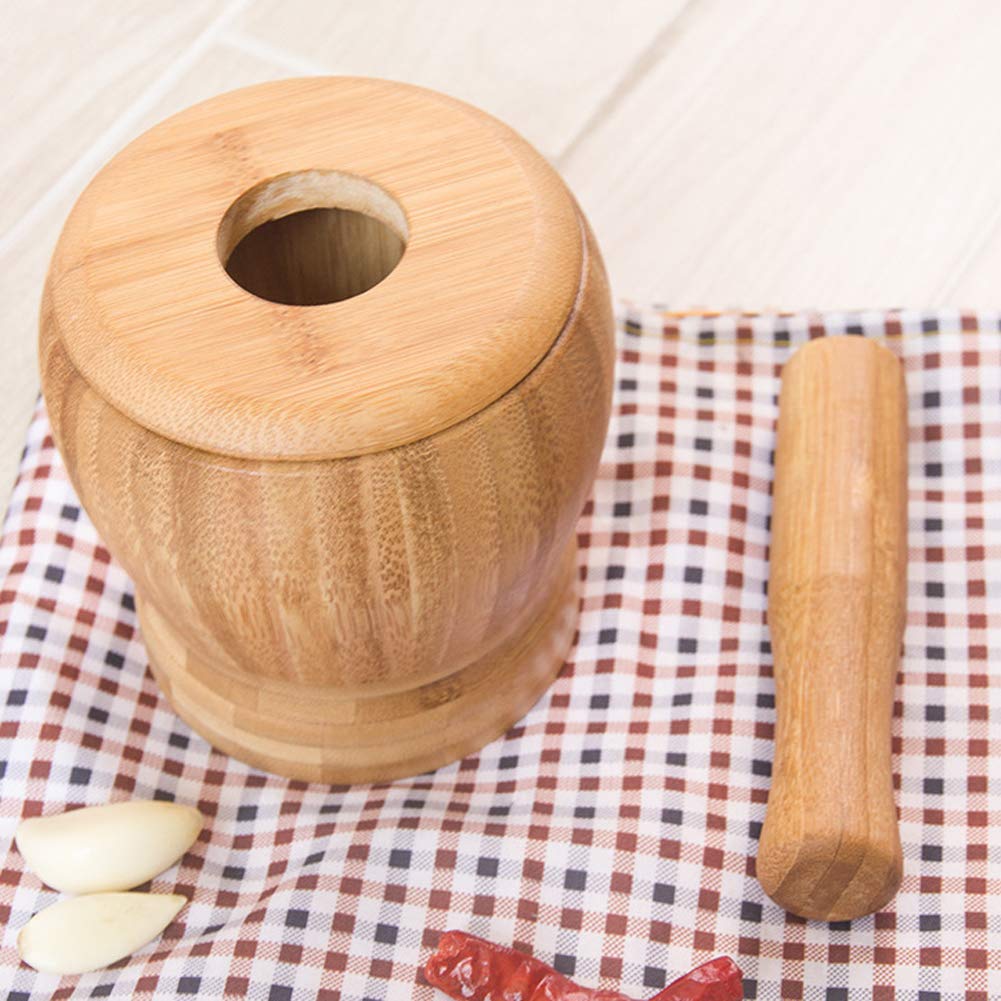 Bamboo Mortar And Pestle Set With Lid Spice Grinder Kitchen Cooking Tools For Herb Spice Mixing Grinding Bowl Kitchenware