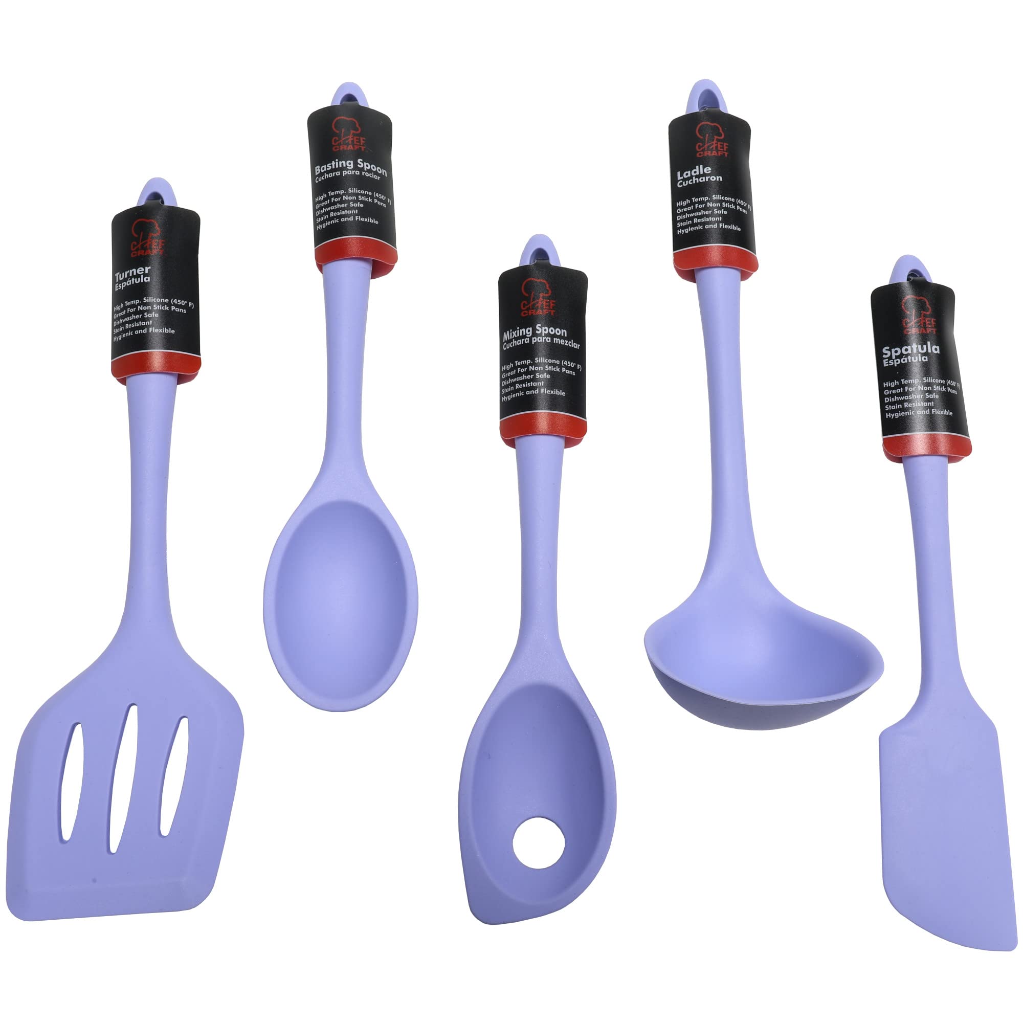Chef Craft Premium Silicone Kitchen Tool And Utensil, 5 Piece Set, Pastel Blue