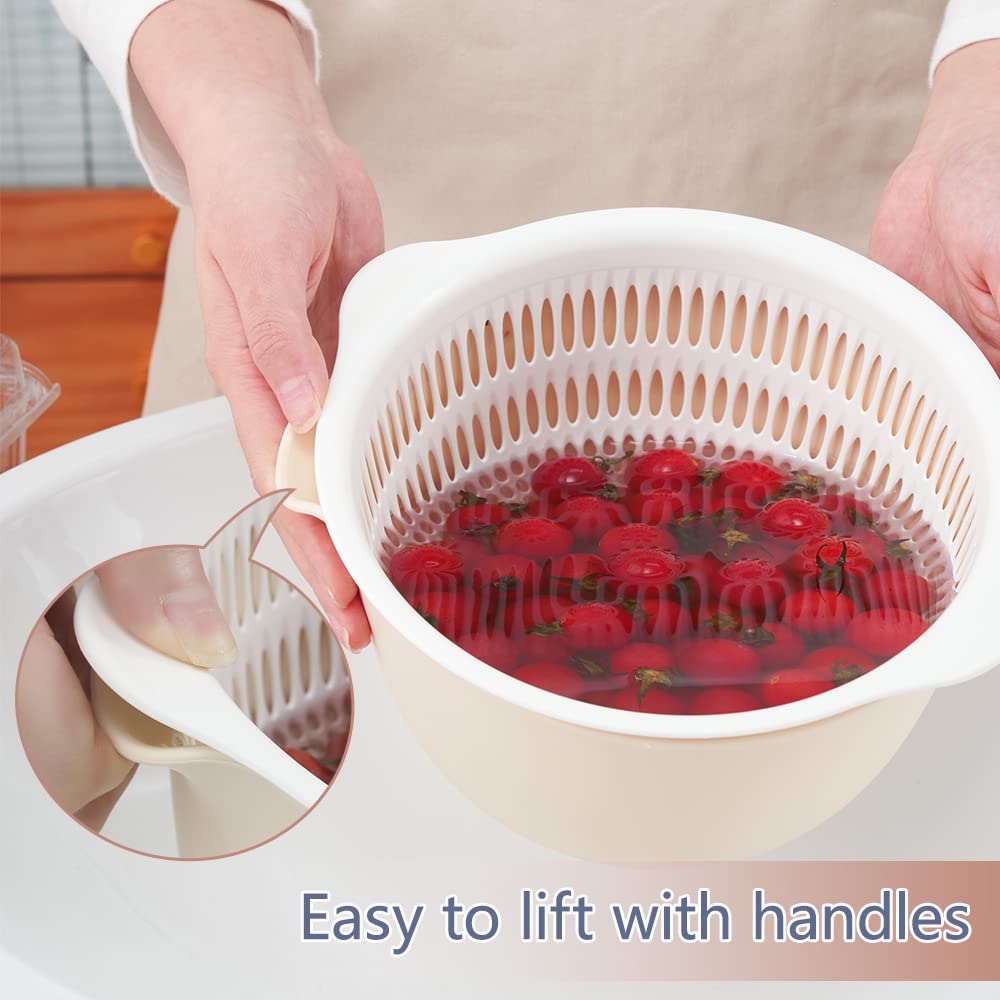 2 In 1 Kitchen Colander Set With Bowl Strainer (2 Sets 3 Qt),Bpa Free Plastic Fruits And Vegetable Washing Basket,Dishwasher Fri