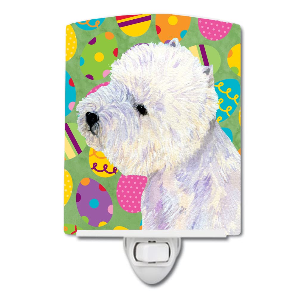 Caroline'S Treasures Lh9405Cnl Westie Easter Eggtravaganza Ceramic Night Light Compact, Ul-Certified, Ideal For Bedroom, Bathroo