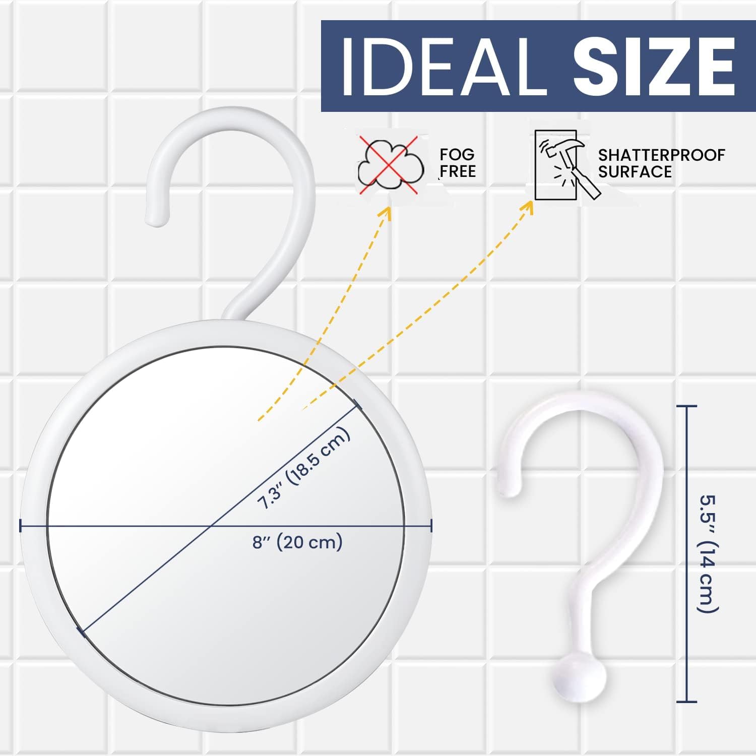 MIRRORVANA Hangable Round Fogless Shower Shaving Mirror with 360? Swivel Rotatable Hook for Hanging and Bonus Anti-Fog Spray - Anti Fog and Shatterproof Surface  6.7 '' Diameter