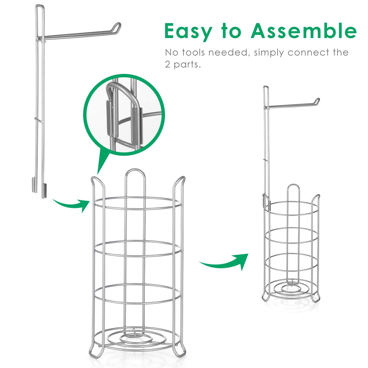 TomCare Toilet Paper Holder Toilet Paper Stand Free-Standing Toilet Tissue Paper Roll Bathroom Storage Shelf and Dispenser for 3 Spare Rolls Metal Wire Bathroom Accessories Storage Organizer