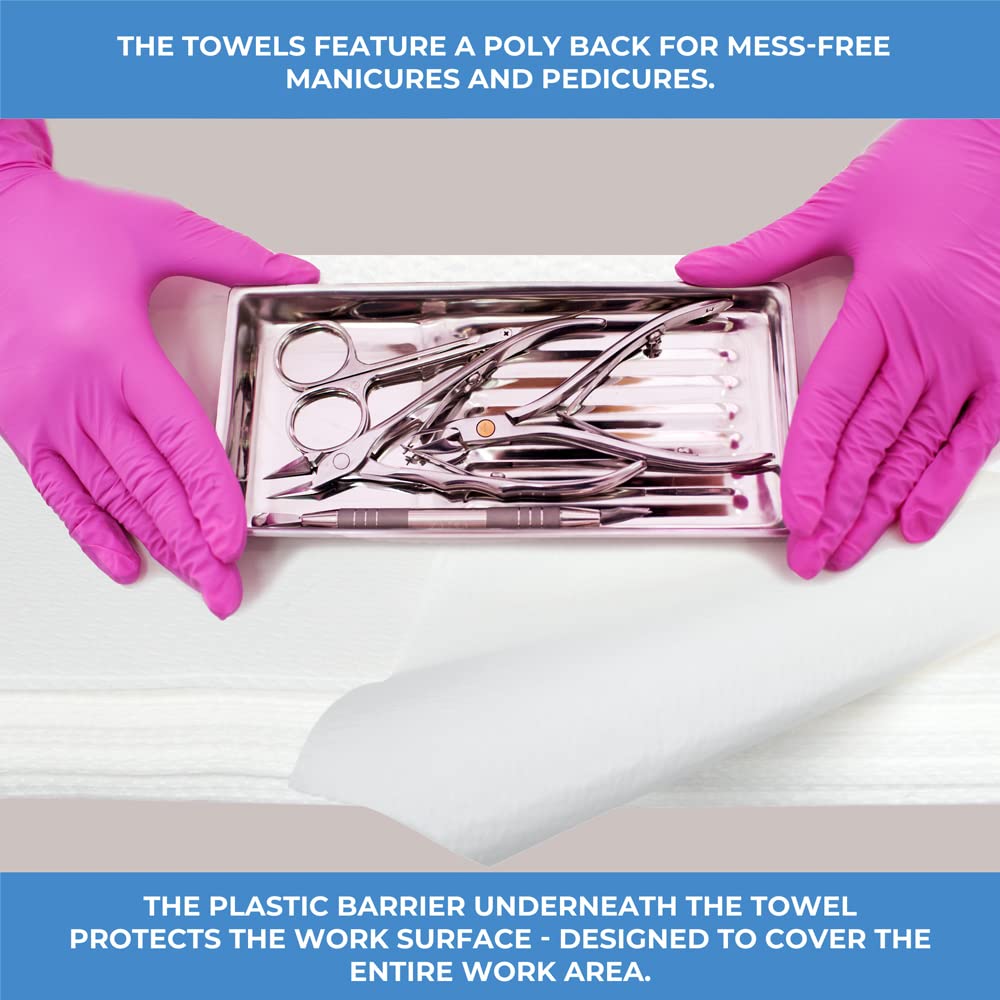 ForPro Premium Nail Care Towels for Manicures and Pedicures, Lint-Free, Disposable Towels with Poly Back, 12'' x 16'', 50-Count