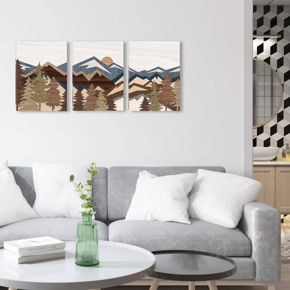 Bincue Boho Mountain Wall Art Framed Mountains Office Canvas 3 Piece Artwork 12X16 Inch For Living Room Bedroom D  Cor