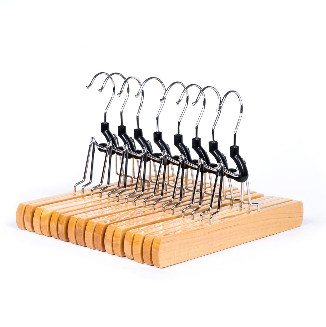 Amber Home 10 Pack Natural Wooden Pants Hangers, Wood Clamp Hangers With Non Slip Padded Velvet, Jeans/Slacks Hangers Hair Exten
