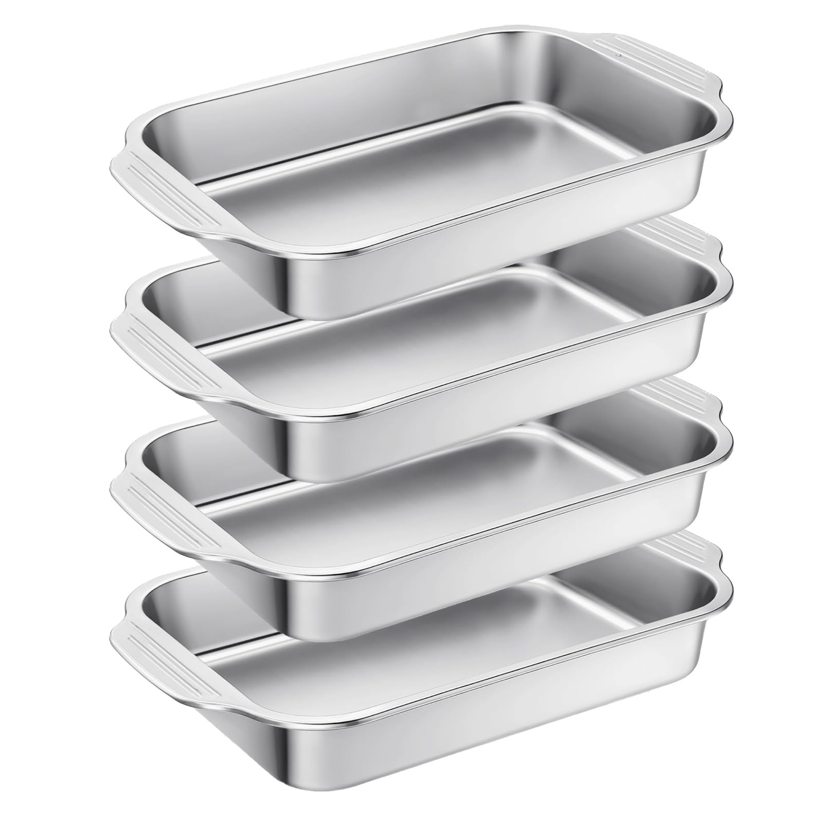 CONEHOY 4 Pcs Stainless Steel Cake Pan with Handle 9 x 13 Inch Baking Bakeware Rectangle Breads Baking Pan for Dishwasher for Ve