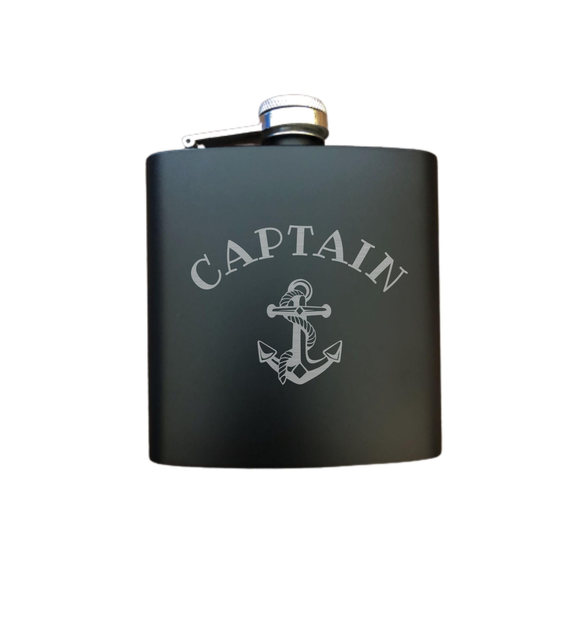 Steel Drinking Flask Engraved Captain with Nautical Anchor Boating Gifts