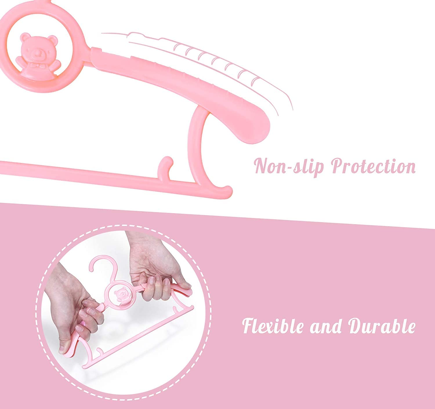 Hgyze Baby Hangers For Closet 20Pcs, Pink Kids Clothes Hanger Plastic, 11-14'' Adjustable Bulk Perchas For Newborn, Non-Slip Chi
