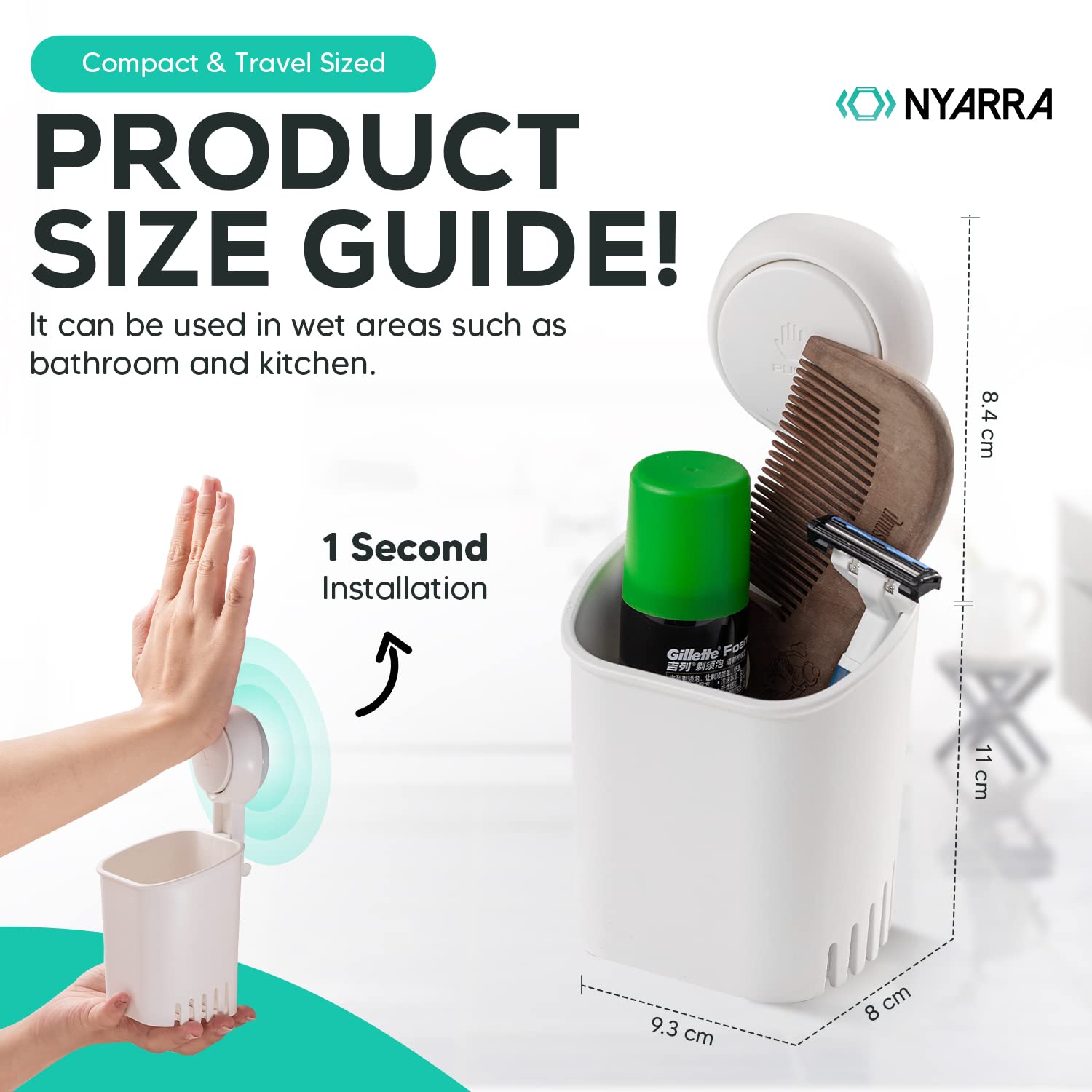 Nyarra Toothbrush Holder For Bathroom, Easy One Push Wall Mount With Powerful Vacuum Suction Cup, Multifunctional Organizer Whit
