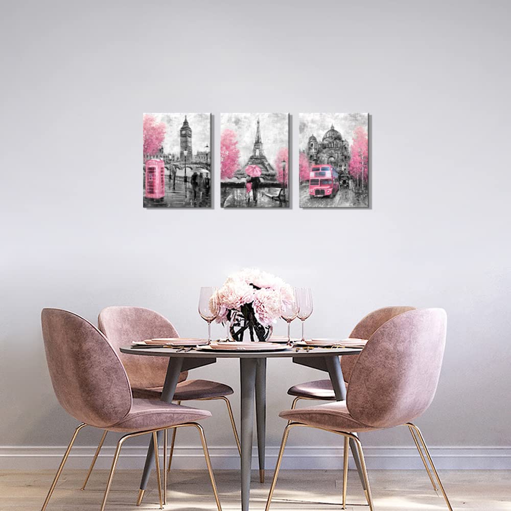 Canvaszon Pink And Gray Paris Wall Art Paris Decor For Bedroom Bathroom Girls Room Wall Decor Paris Pictures Rustic Black And Wh