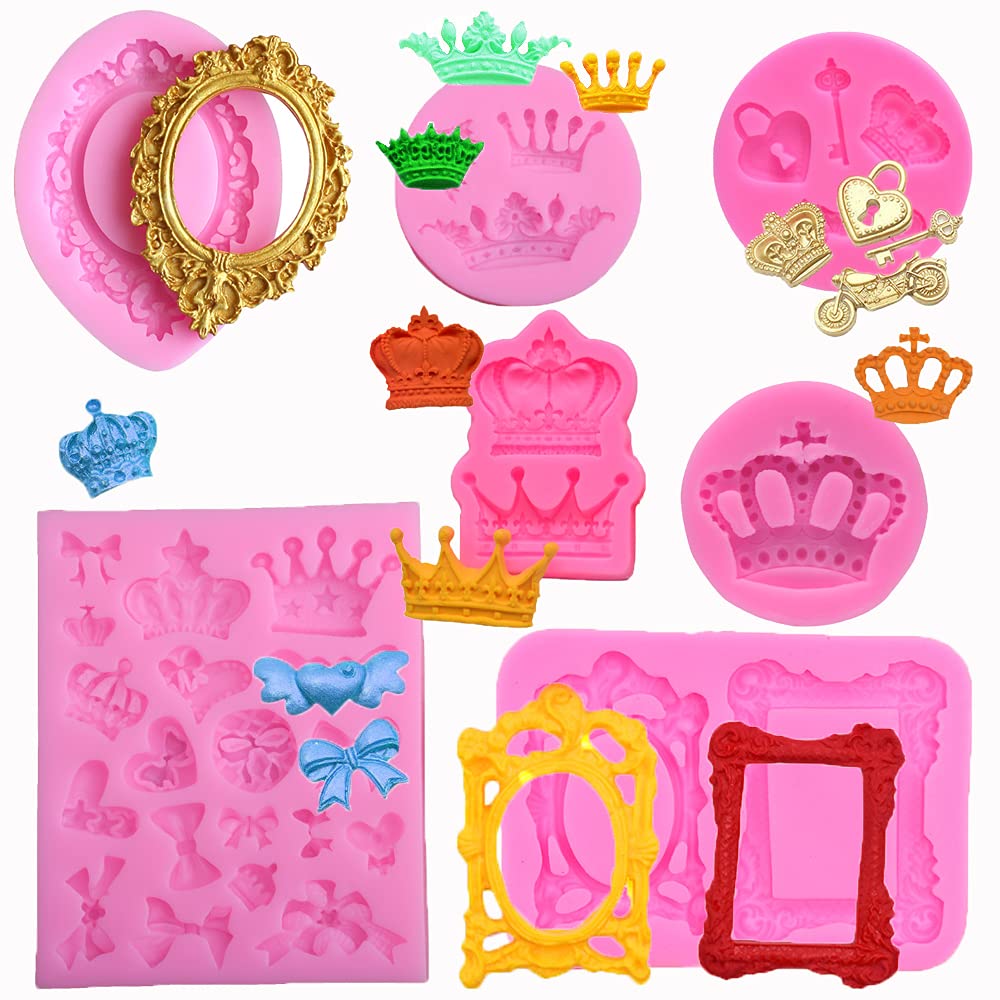7Pcs Vintage Frame Baroque Style Crown Photo Frame Silicone Molds For Fondant Candy Making Chocolate Mold Desserts Ice Cube Gum