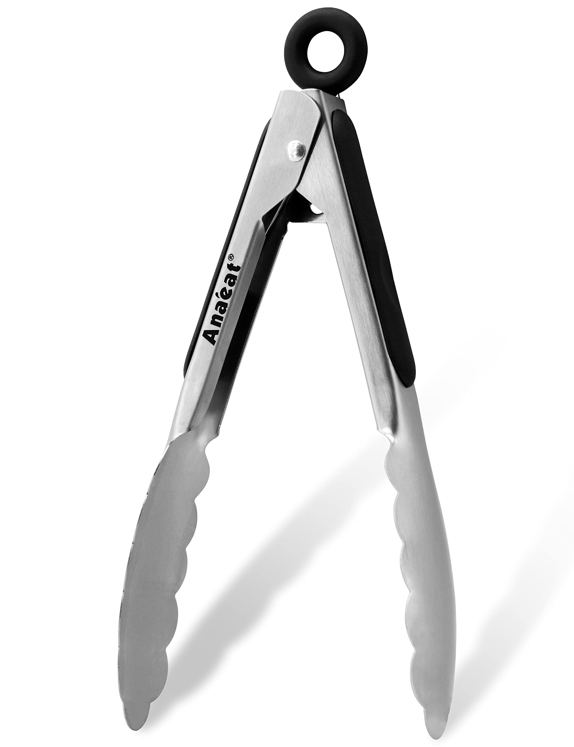 Anaeat 7'' Mini Cooking Tong Stainless Steel - Sturdy Coiled Spring Locking Kitchen Food Tong With Non-Slip Silicone Grip For Se