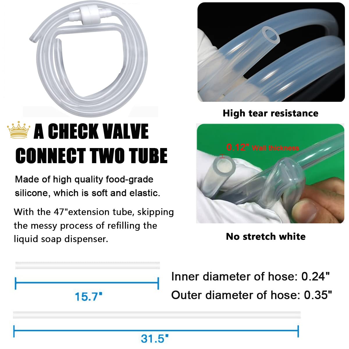 Soap Dispenser Extension Tube Kit With Upgraded Check Value, 47'' Under Counter Soap Dispenser Tube For Kitchen Sink, Fit Most S