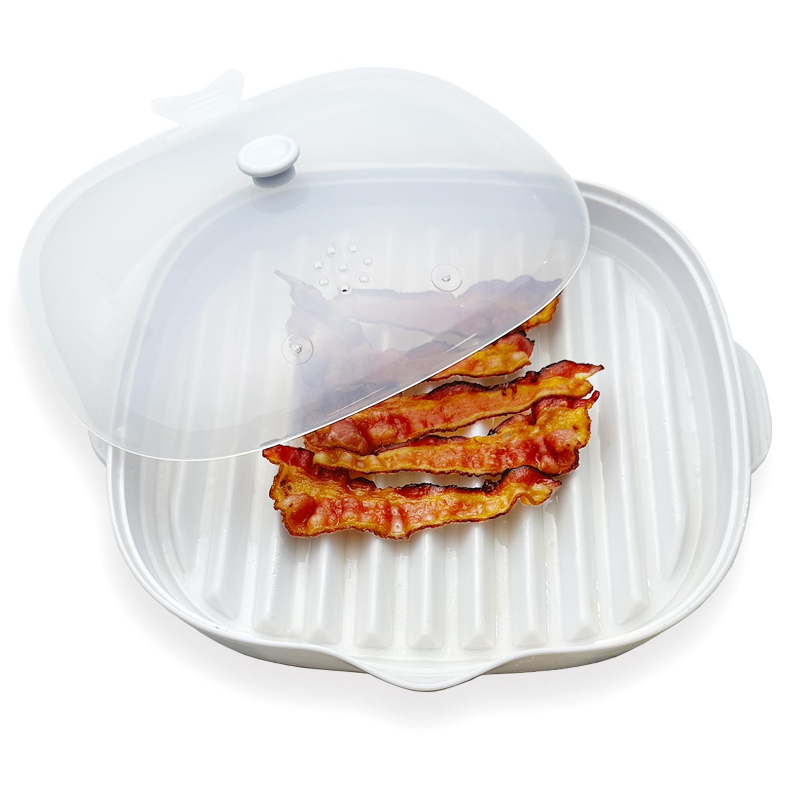 Microwave Bacon Cooker Tray, Microwavable Bacon Grill With Splatter Lid, Make Crispy In Minutes, Length:11Inch, White