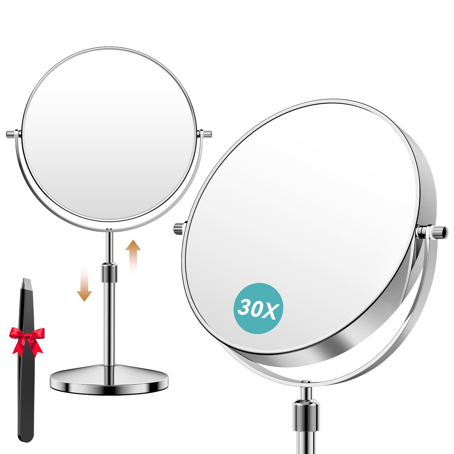 Auxmir 1X/30X Magnifying Mirror with Stand, 8.5 Double-Sided Makeup Mirror with Adjustable Height, Tabletop Mirrors with Magni