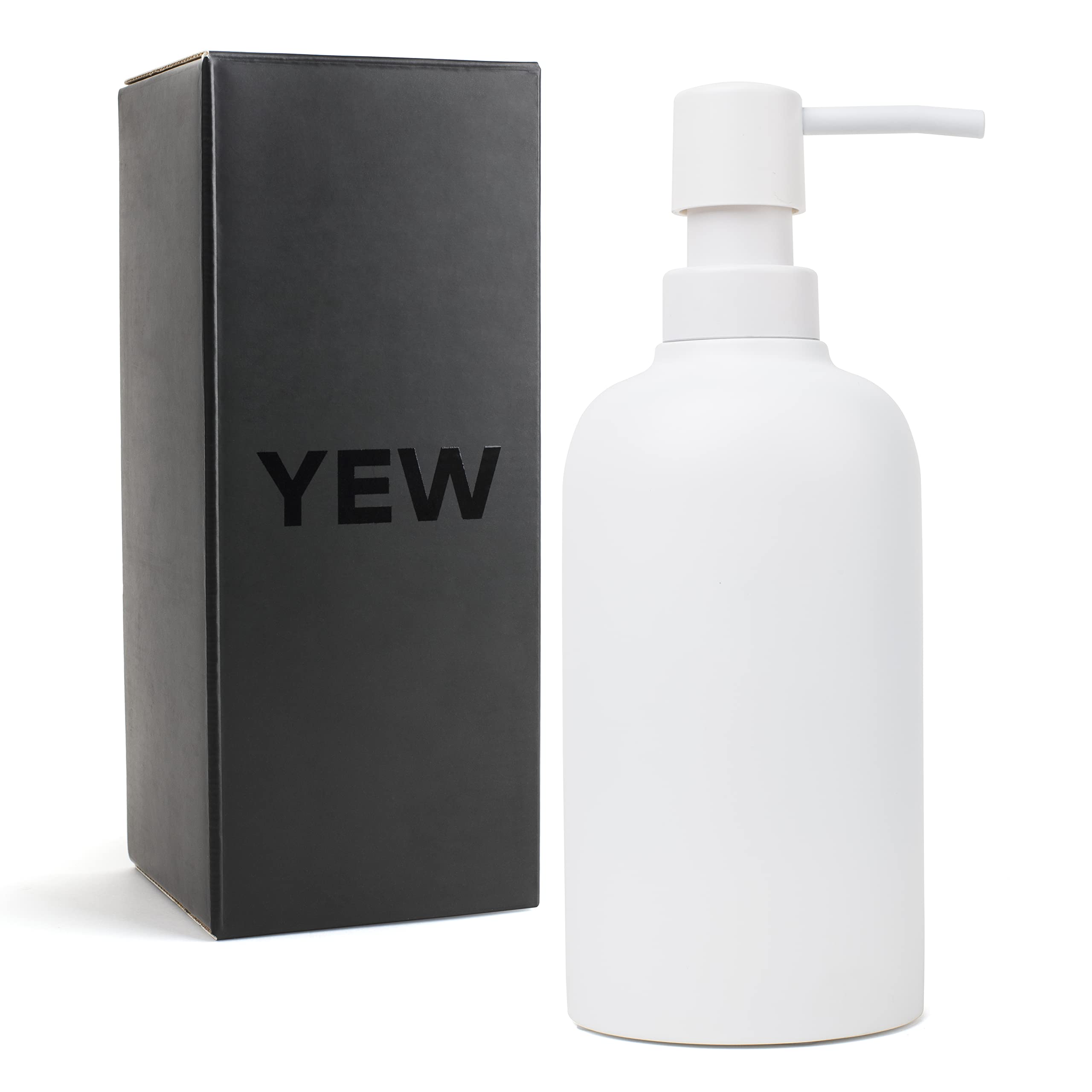 Yew Design Matte White Soap Dispenser for Bathroom  15oz Round Rustproof Liquid Hand Dish Soap Dispenser Pump for Kitchen Sink  Countertop  and Bathroom