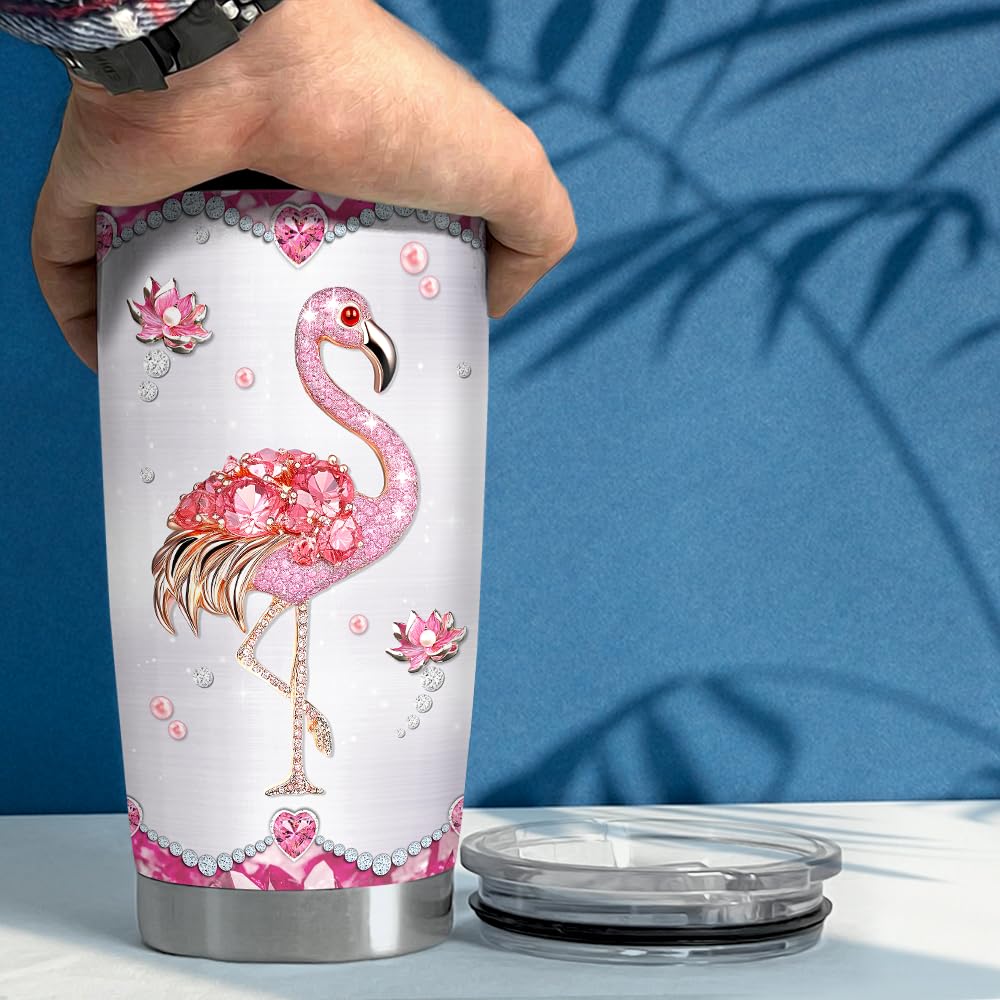 Flamingo Gifts for Women Girls Pink Flamingo Tumbler 20oz Jewelry Drawings Stainless Steel Insulated Tumblers Coffee Travel Mug